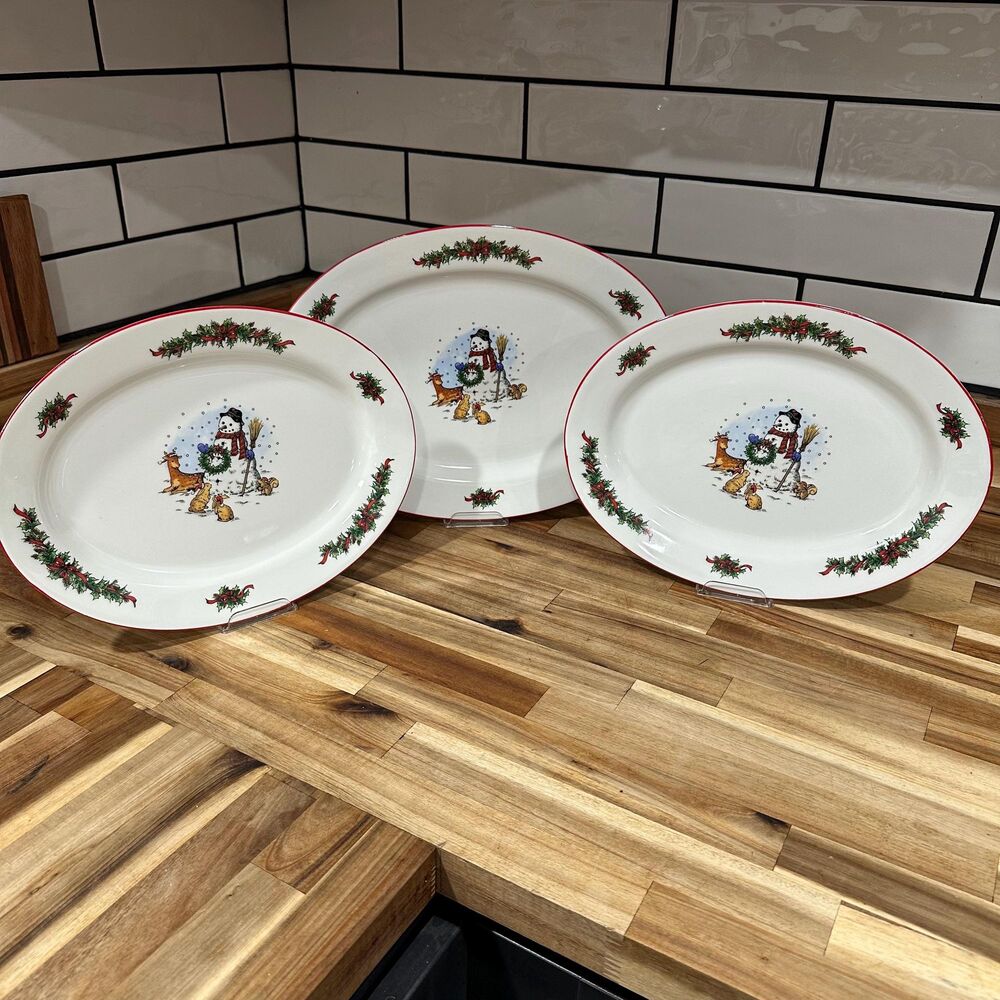 Set of 3 Vintage Christmas PlattersSnowman Pattern Salem China Christmas Holiday